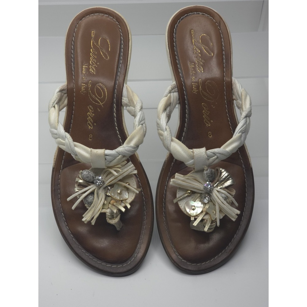 Luisa D'orio Italy Womens  Leather Braided Tassel Shell Sandals Size 8